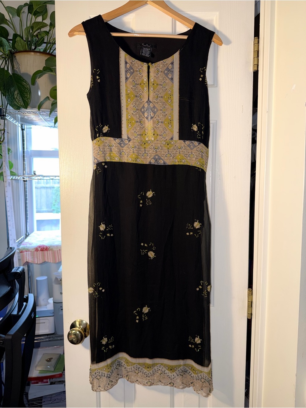Vintage Y2K ECI New York 100% Silk Beaded Boho Fairy Midi Dress Size 10
